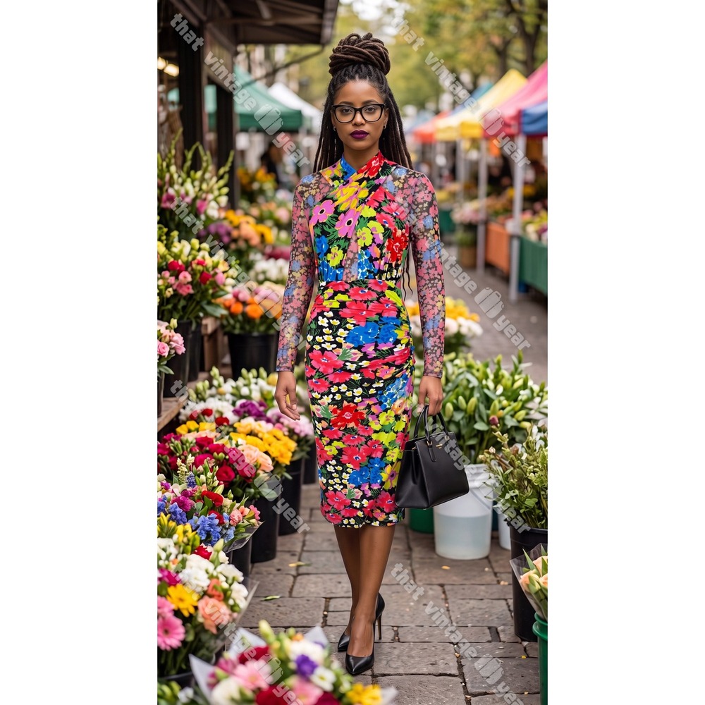 NWT Anthropologie Mesh Sexy Mock-Neck Pencil Dress Vintage Floral Midi, Small